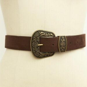 Western Brown Belt with Ornate Buckle